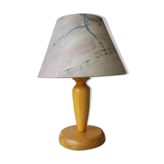 Wooden table lamp with fabric lampshade 1980