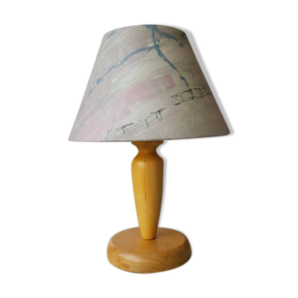 Lampe de table en bois avec abat-jour en tissu 1980