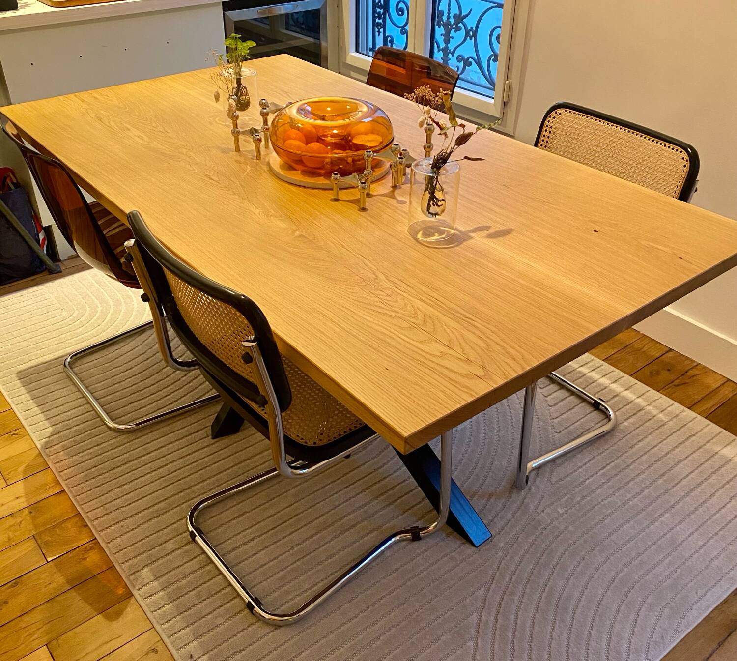 Magnificent oak table (solid/solid) 180x100 custom-made mikado legs