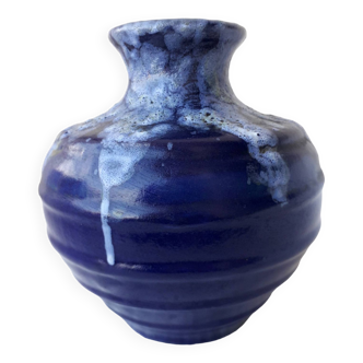 Vase grès bleu