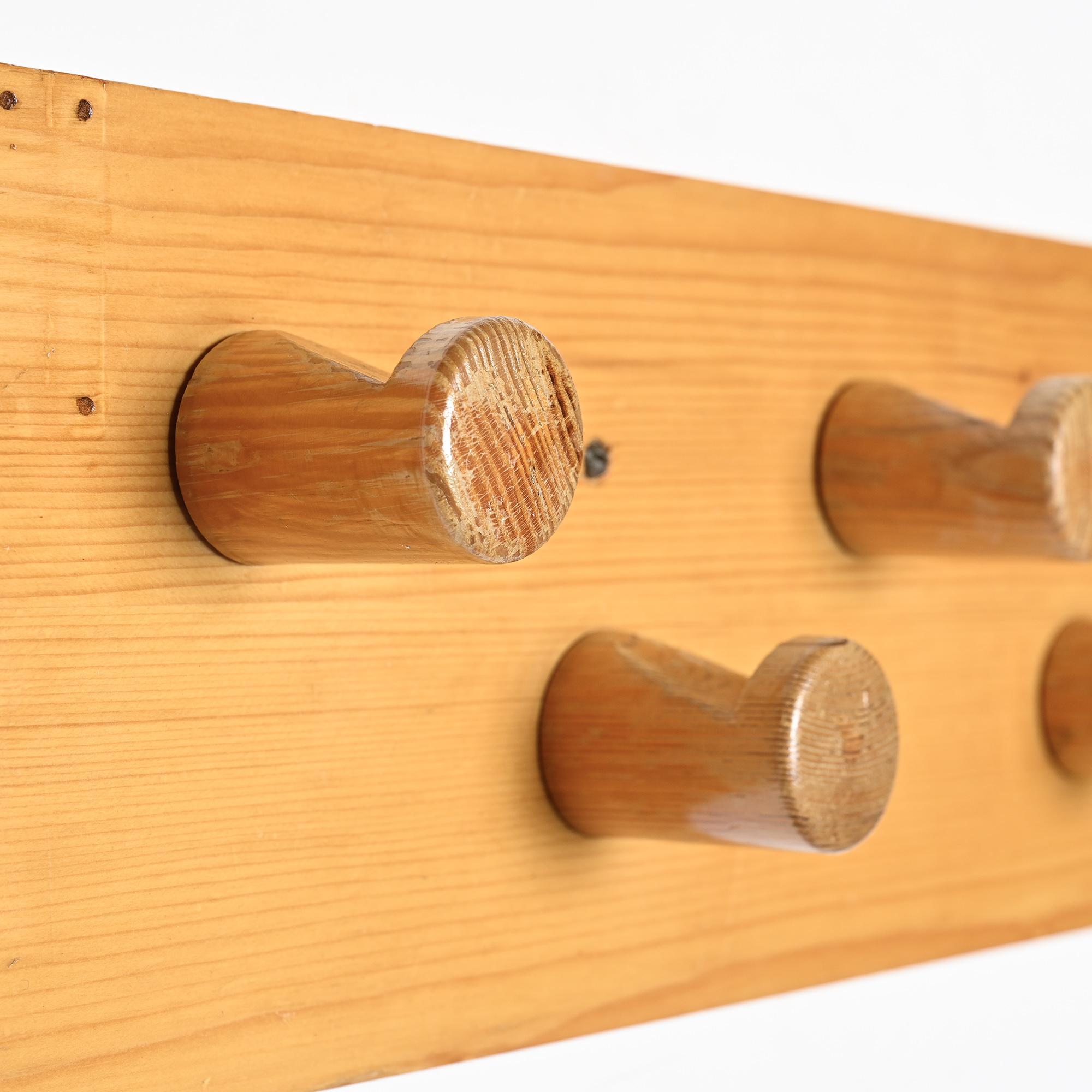 Wall-mounted coat rack with five hooks, Les Arcs 1800, France, circa 1970