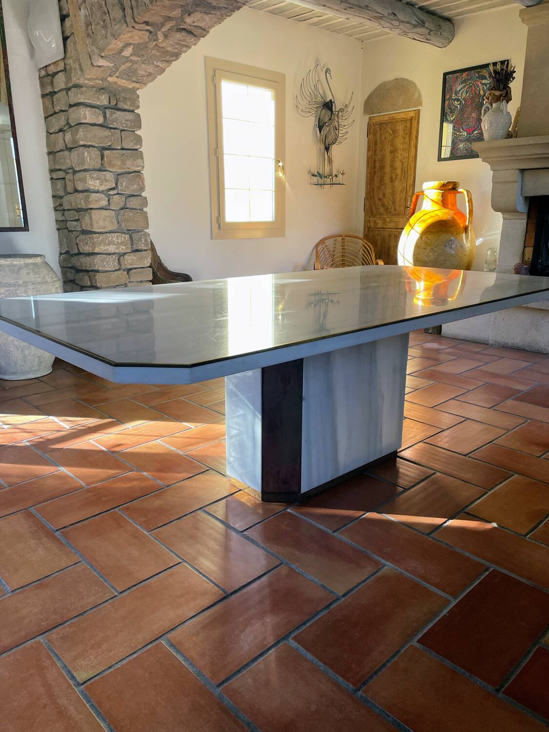 White Carrara marble table, 1970s