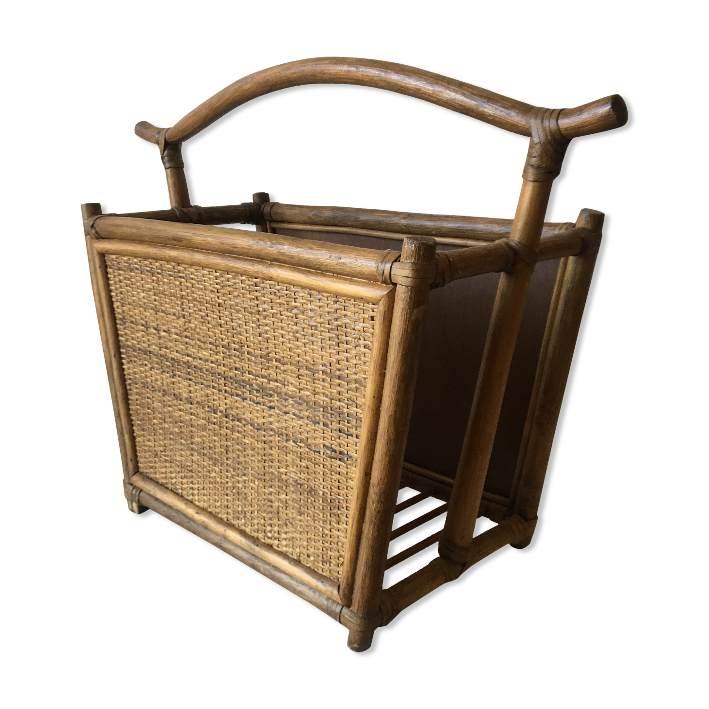 1960s rattan magazine rack