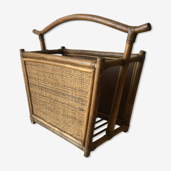 1960s rattan magazine rack