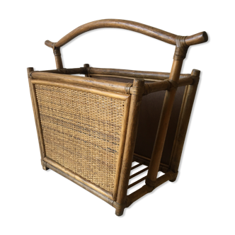 1960s rattan magazine rack