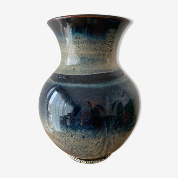 Vase céramique émaille bleu foncé