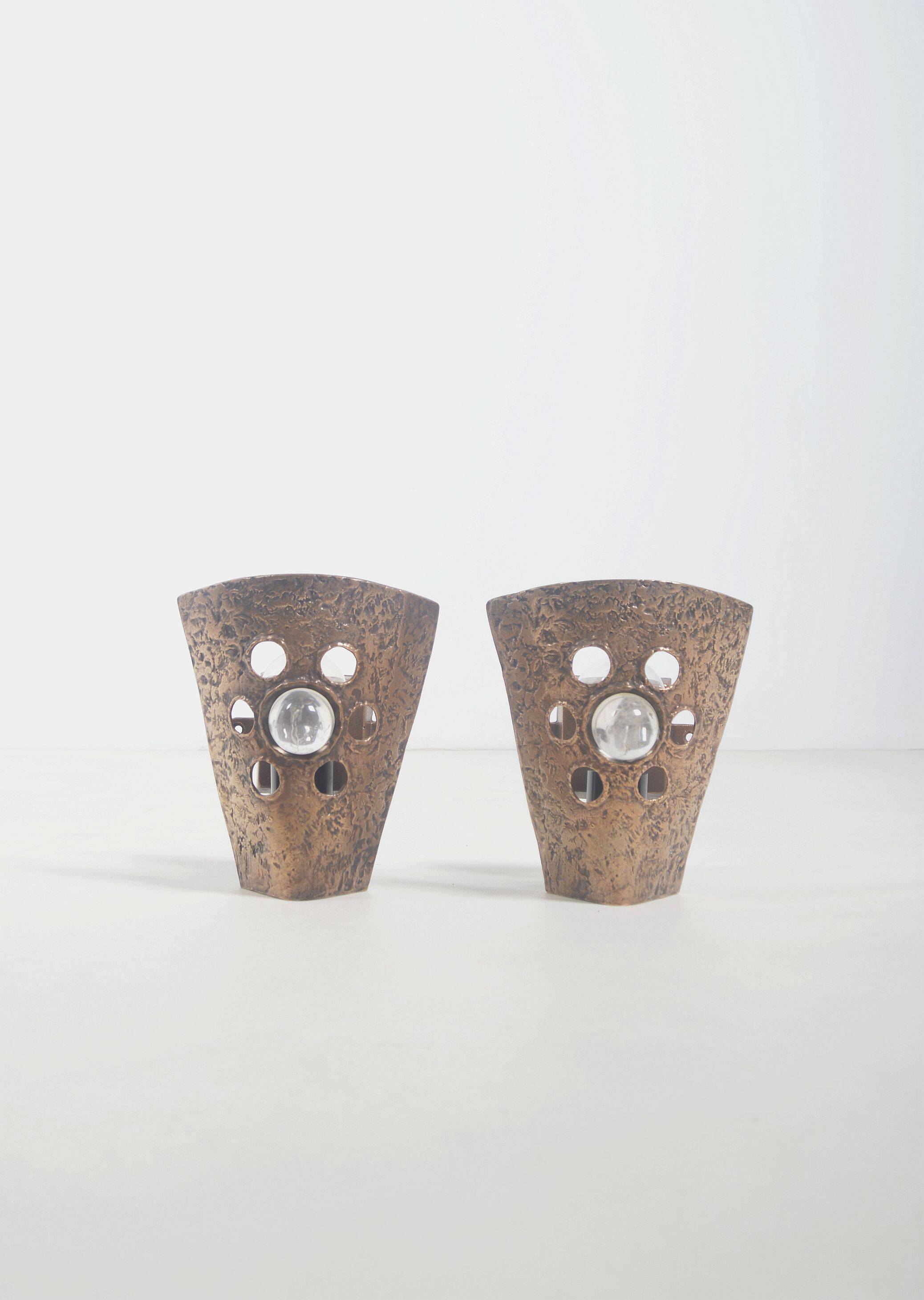 Set of Brutalist wall lamps in bronze, 1960s