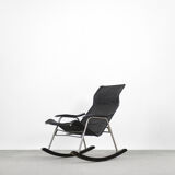 Vintage Mid-Century Postmodern Minimalist Black Leather Rocking Chair by Takeshi Nii, 1950s