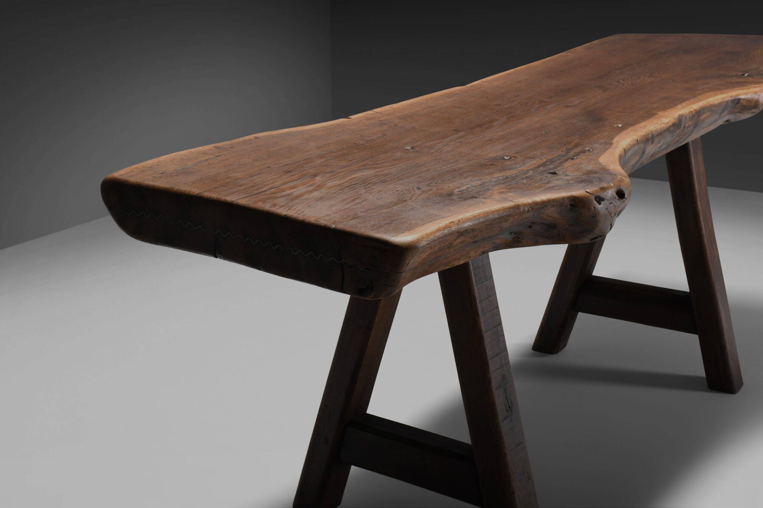 Rustic brutalist table Mobichalet in solid oak, Belgium 1960s