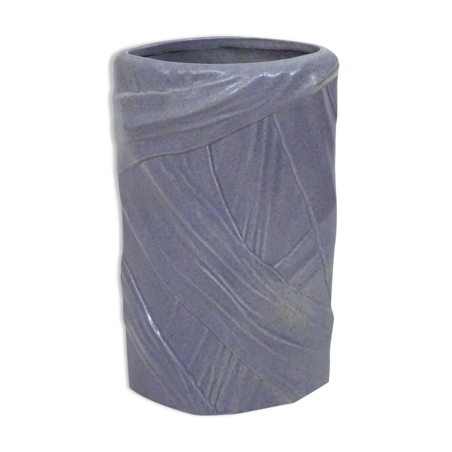 Purple vase, draped ribbons in relief