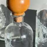 BOTTLES Engraved Glass and VINTAGE Wood
