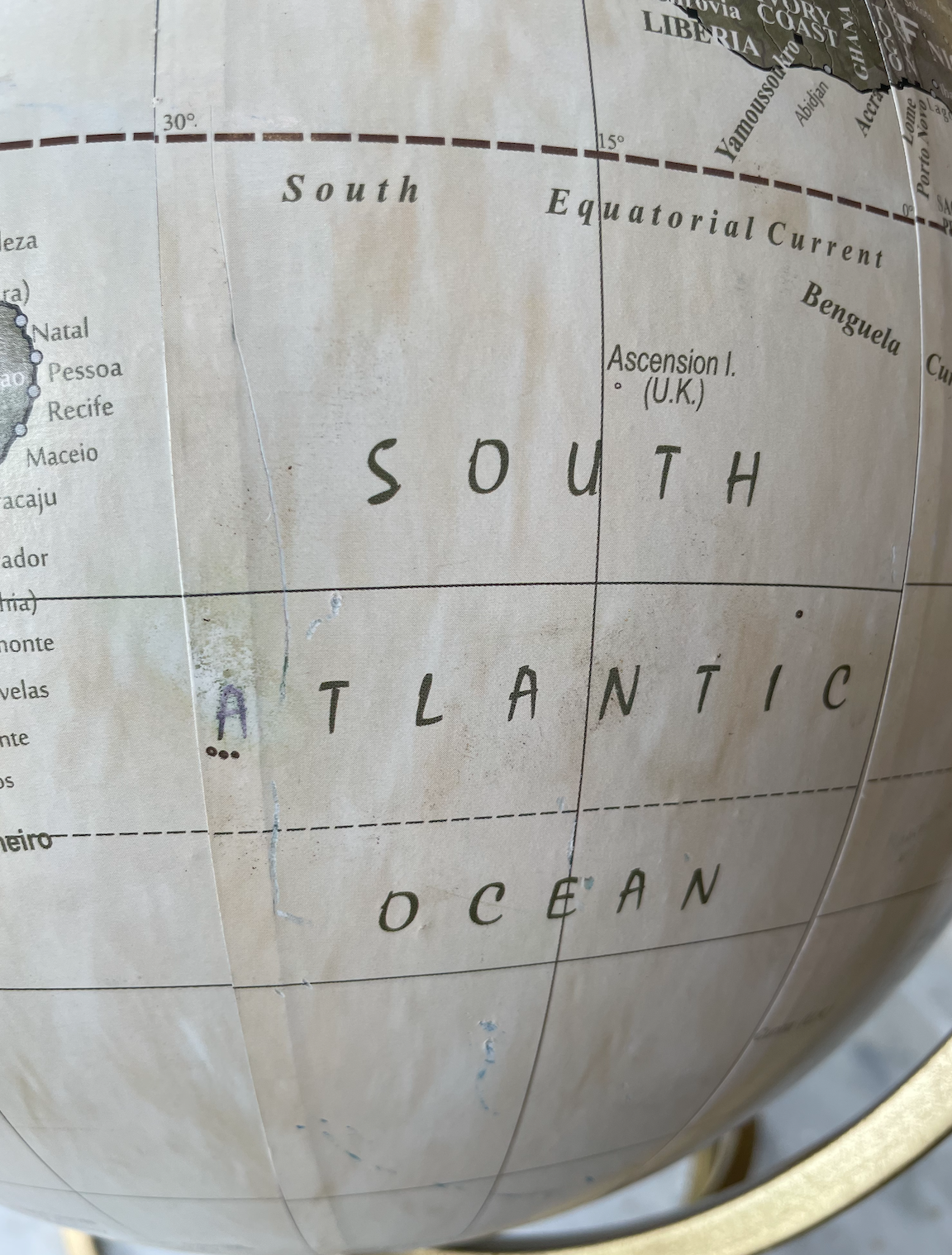 Globe earth 90s, brass spiral base