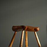 Wabi Sabi stool in solid pine, handmade by a Swedish carpenter, 1950s.