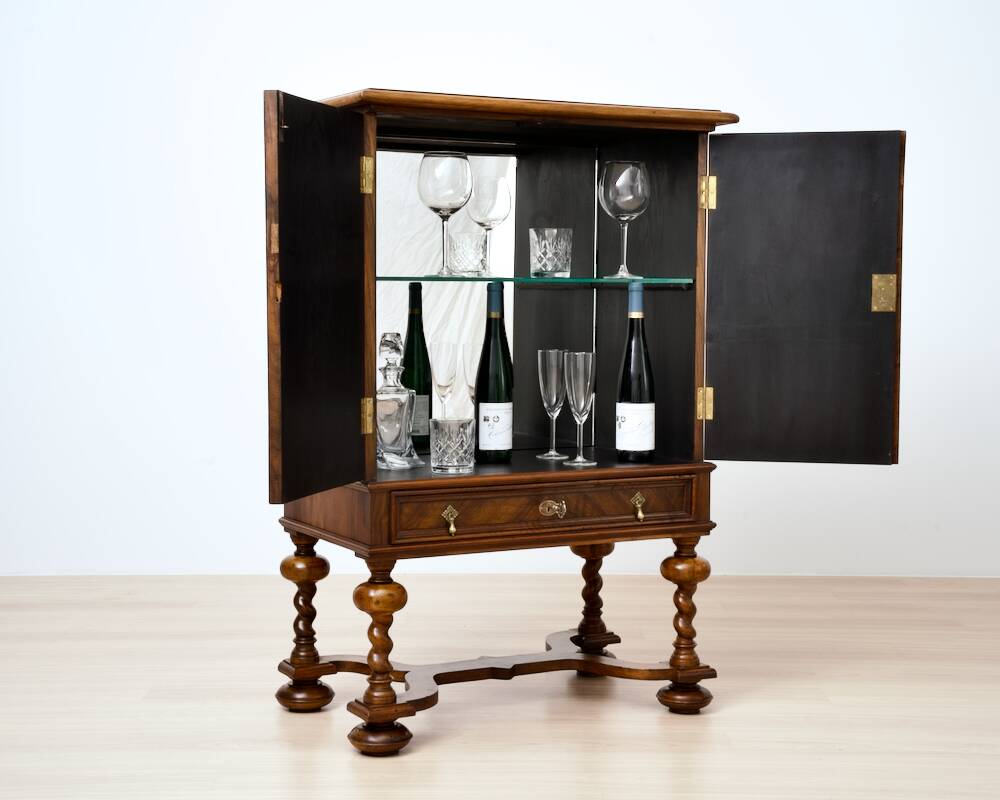 Neo-Baroque German Walnut Cocktail Cabinet, 1900s