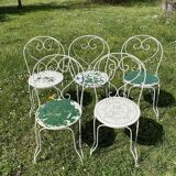 Set of 5 wrought iron garden chairs – openwork seats