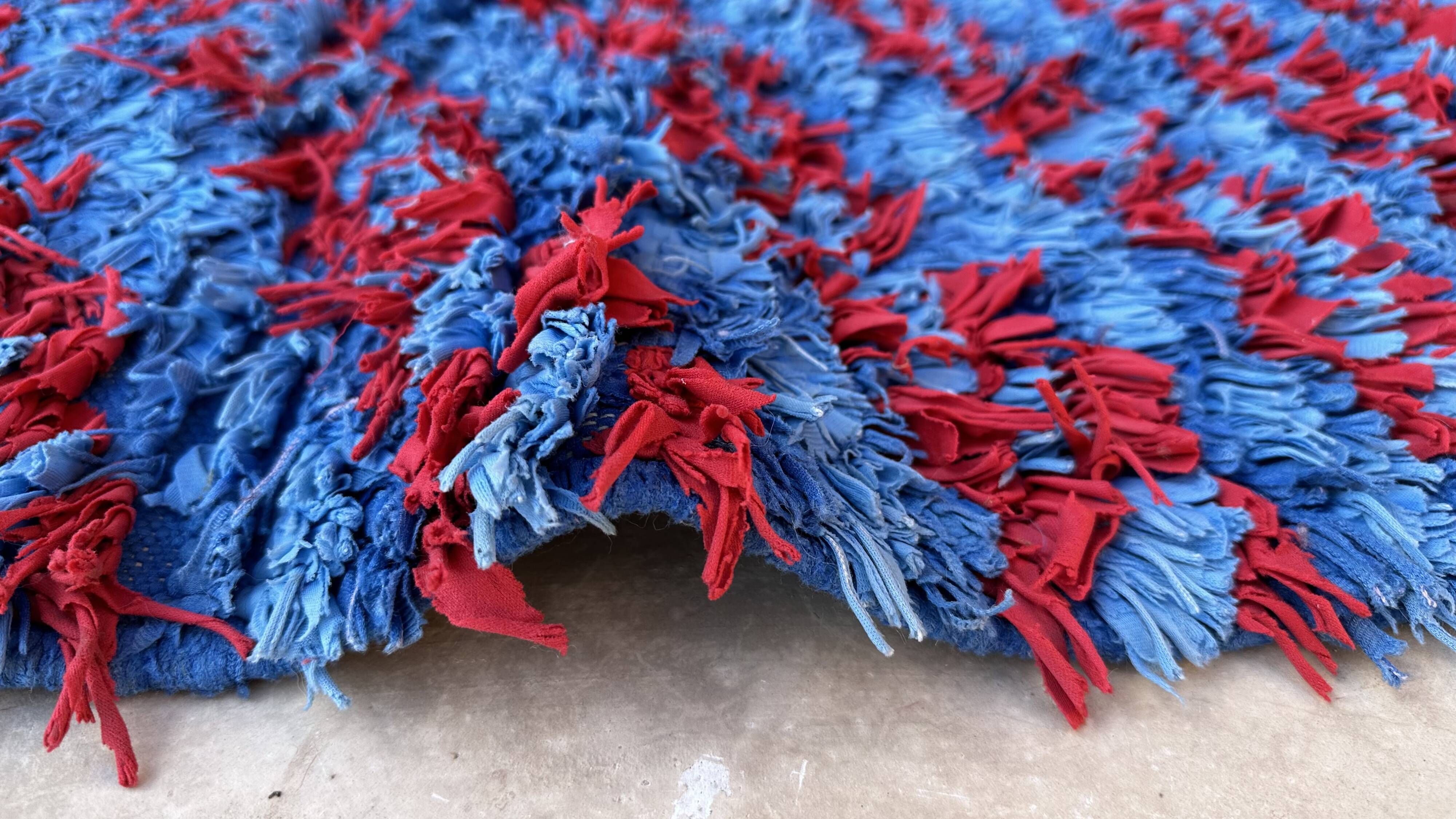 Moroccan carpet Boucherouite blue - 89 x 337 cm