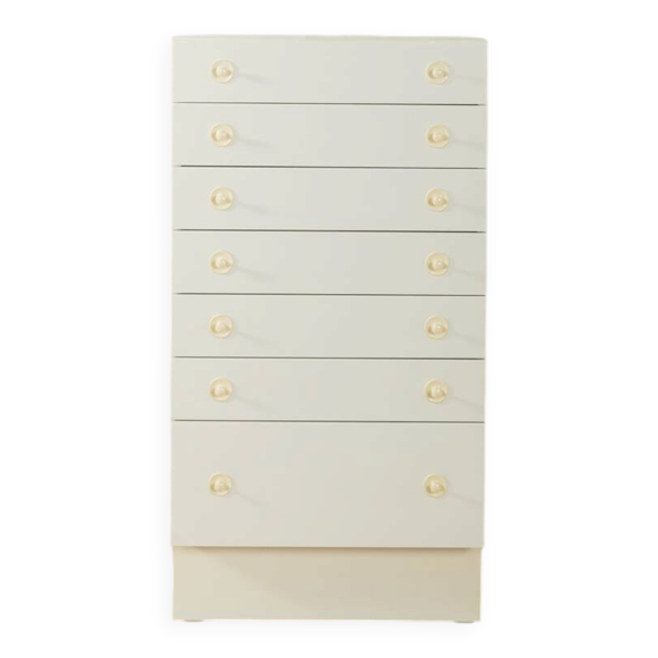 Commode expressive par interlübke, années 1960, blanche, sept tiroirs.