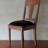Art nouveau side chair in oak and royal purple velvet, 1900