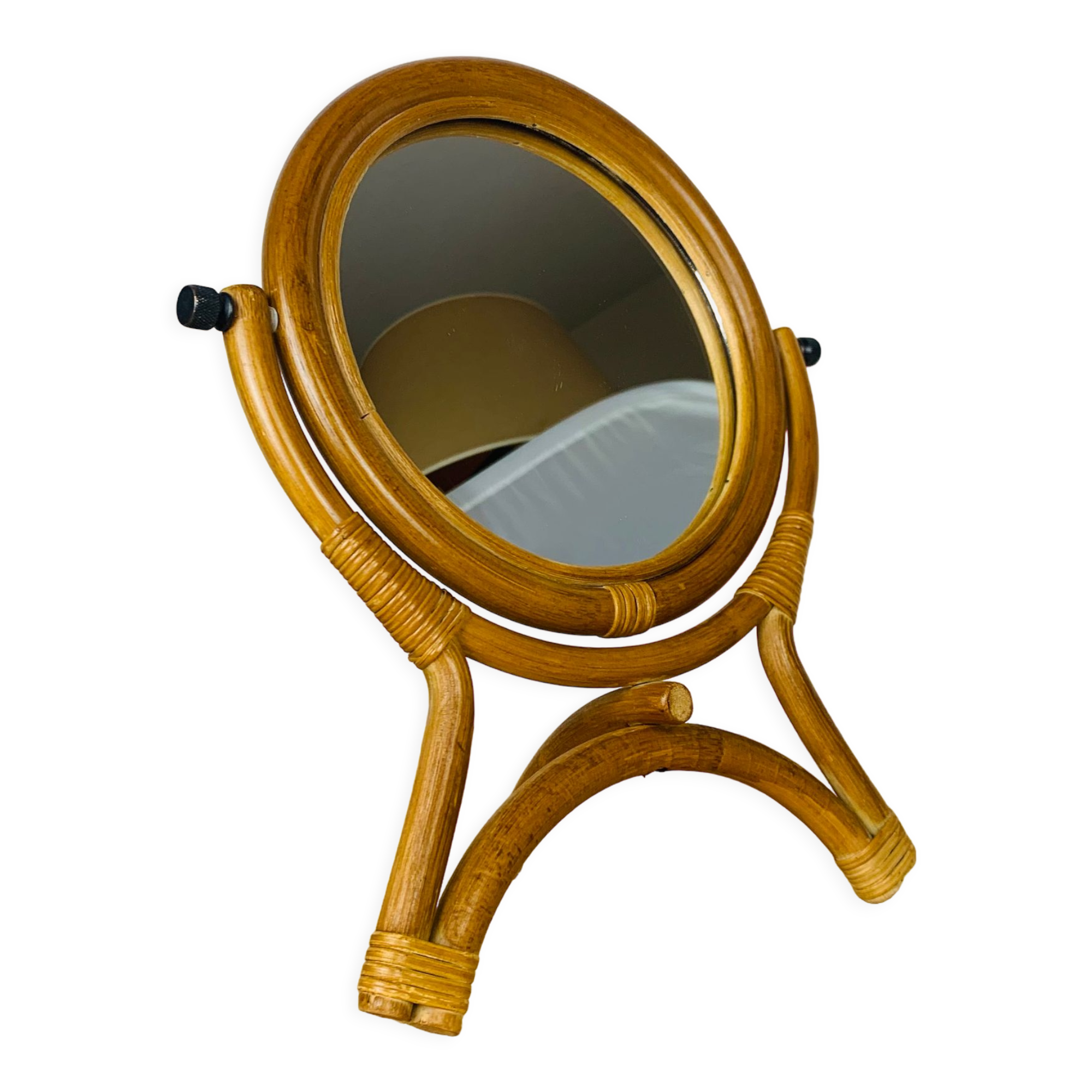 Rattan mirror on foot to pose vintage dressing table 60s