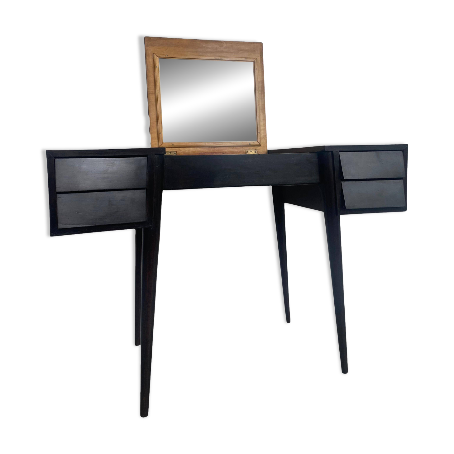 Vintage 1950s Italian Vanity/Desk with Mirror, in Solid Wood, Gio Ponti Style