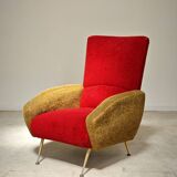 Red and mustard yellow fabric armchair in 1970s style