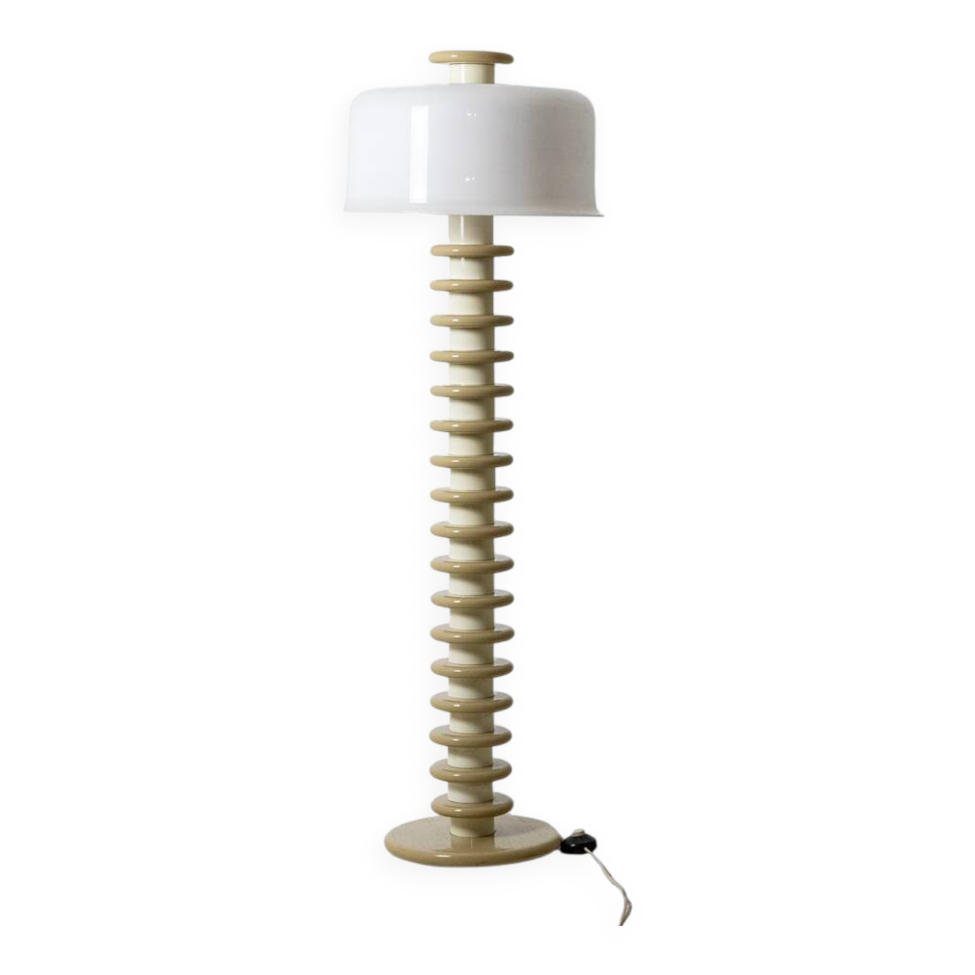 Lampadaire en bois laqué blanc et beige. Années 1980-90