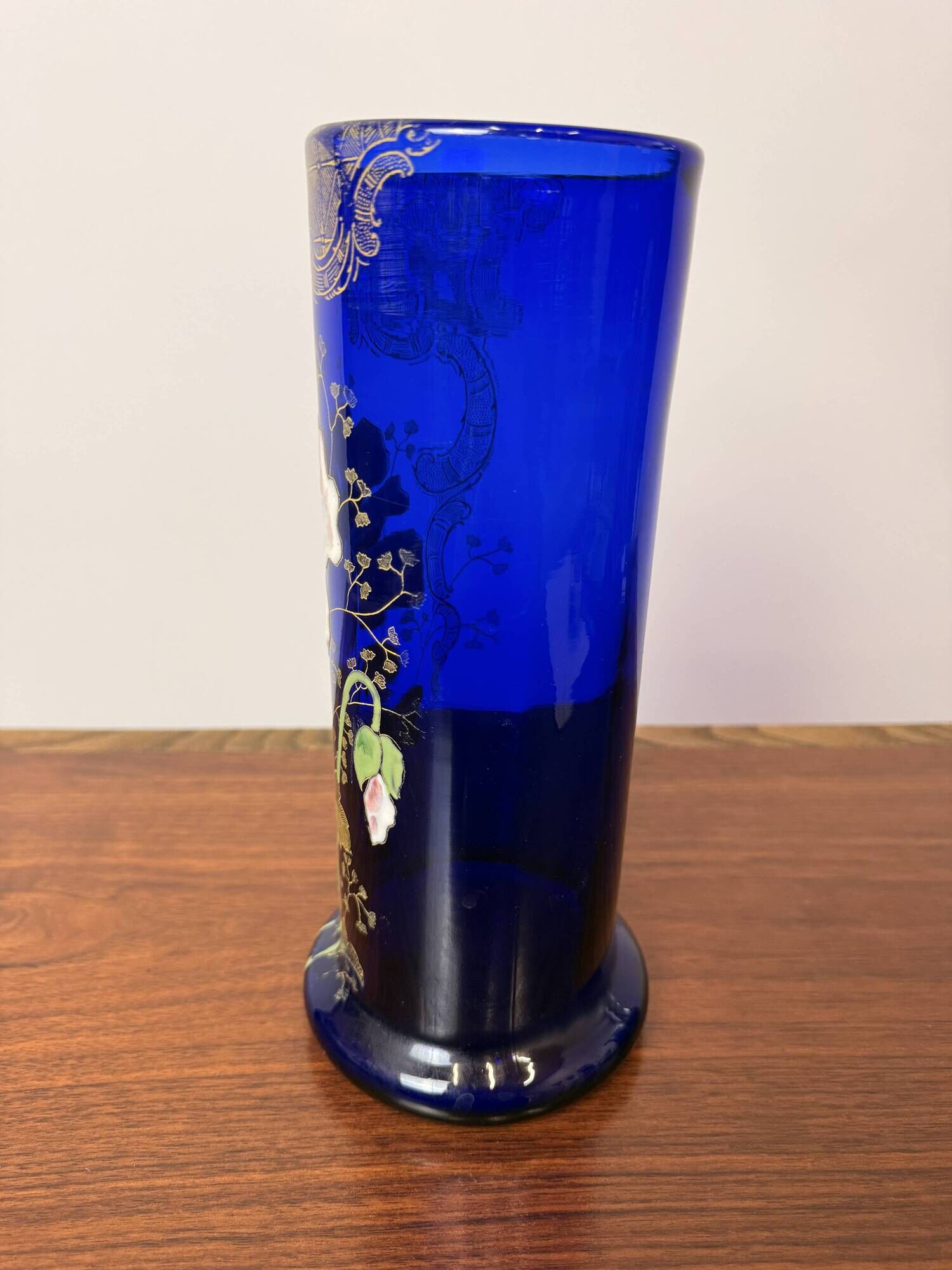 Antique Legras vase – Cobalt blue glass with floral gold enamel – Art Nouveau