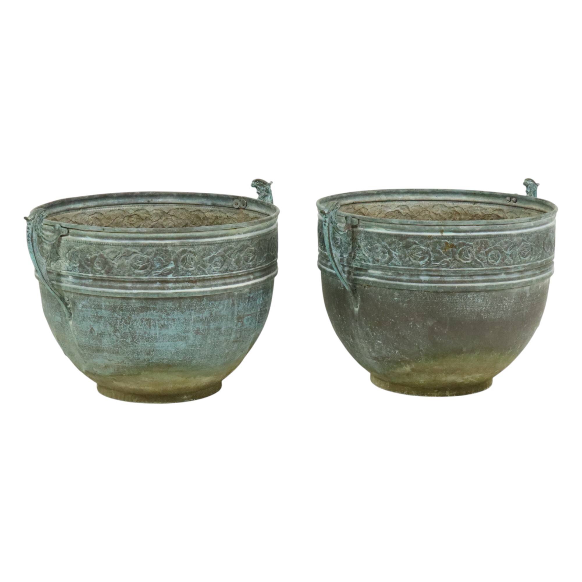 French Art Nouveau Style Flower Pots Garden Vases Verdigris