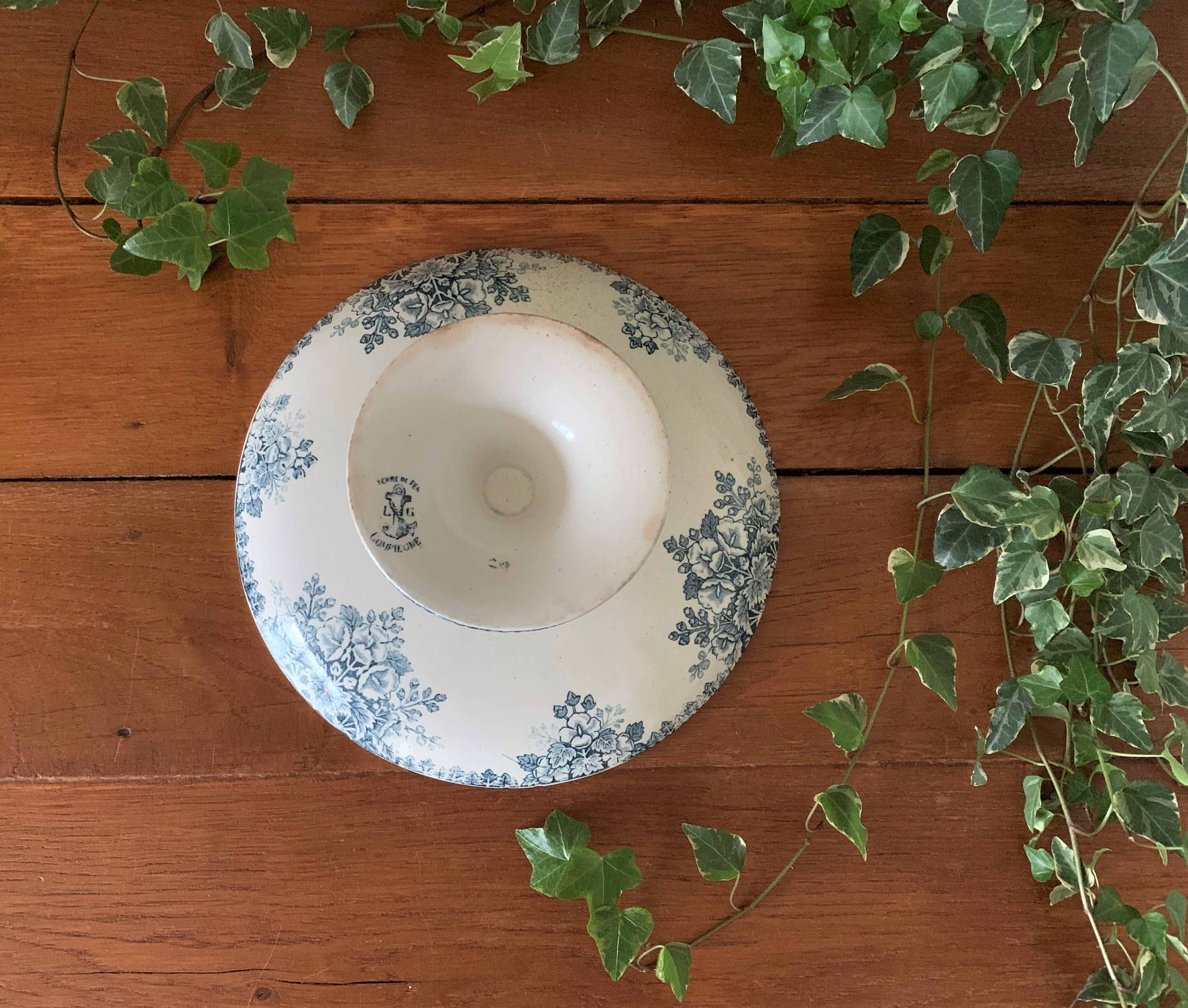 Antique earthenware compotier by Clairefontaine L.G.