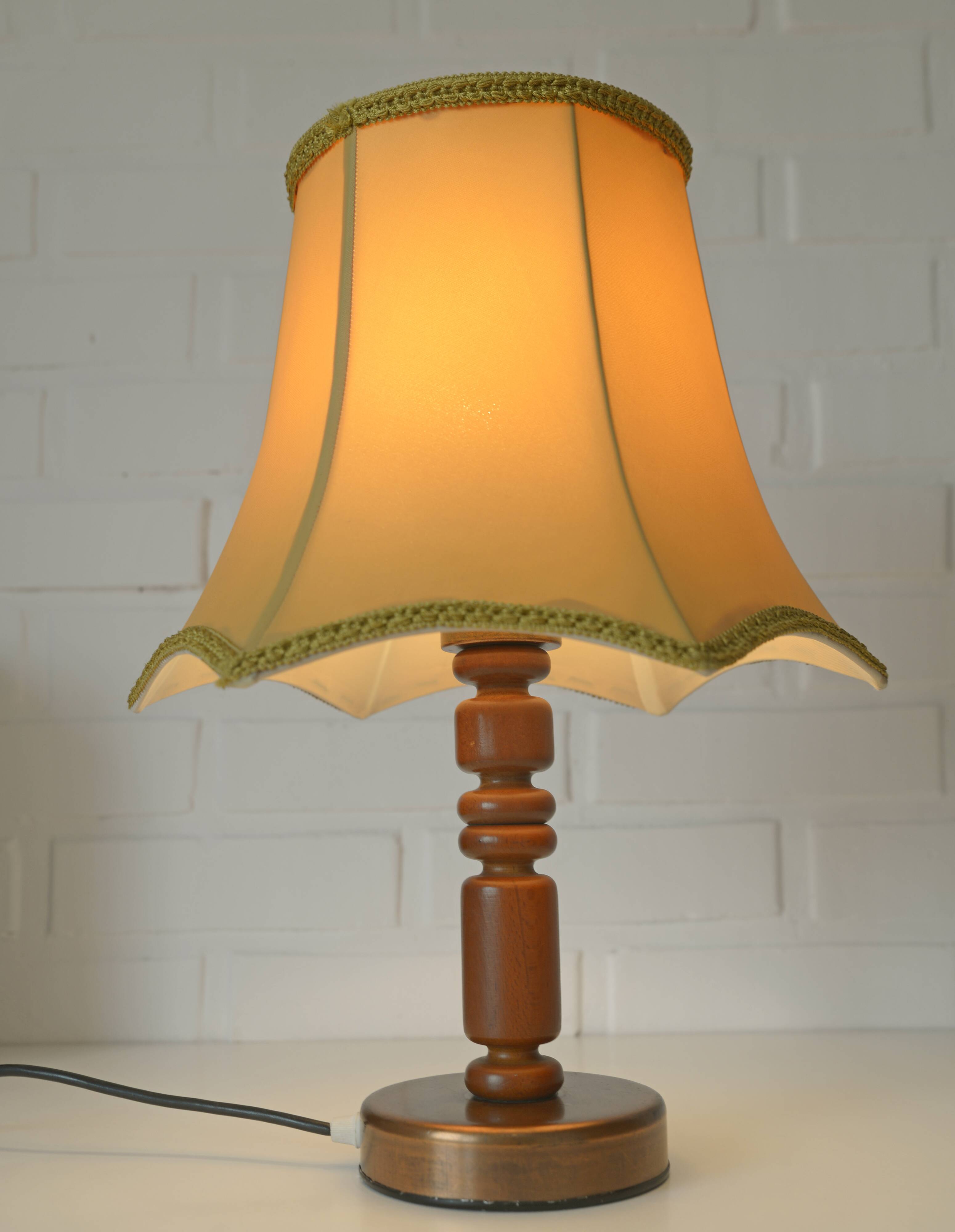 Large Vintage Bedside Lamp / French Style Table Light / Gold Textile Shade