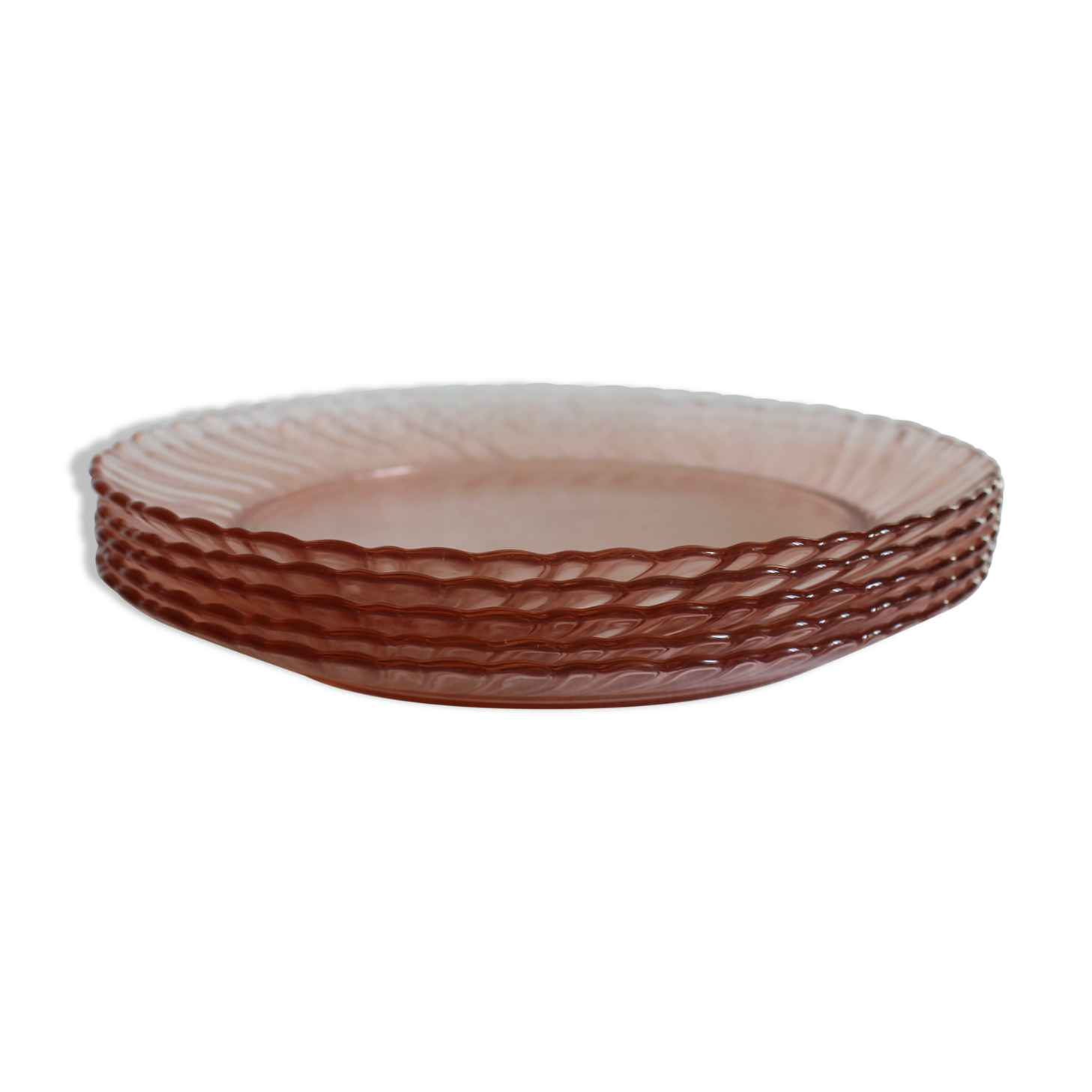 5 assiettes à dessert Rosaline vintage en verre rose