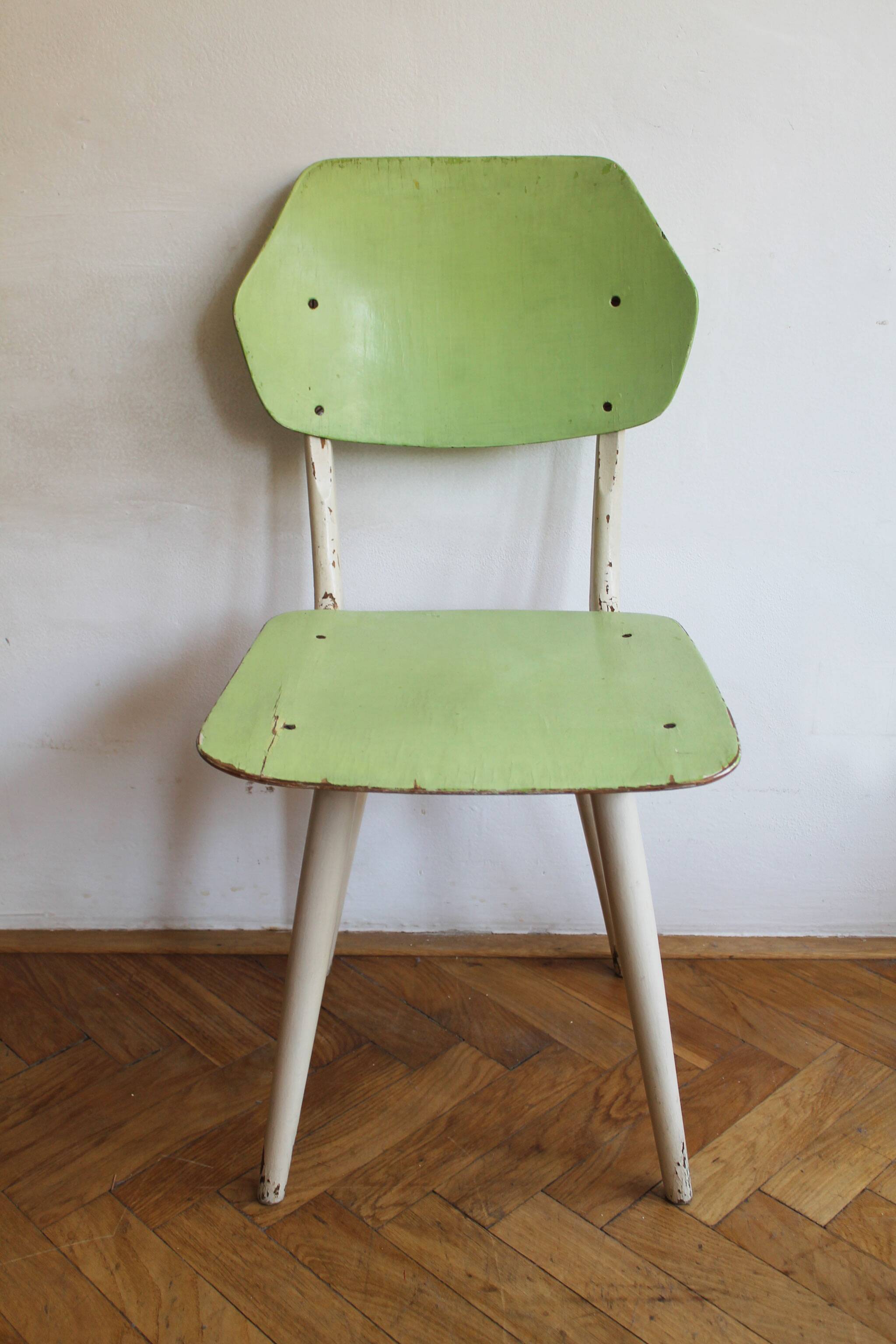 Set of 6 vintage TON chairs in painted wood, Czechoslovakia, 1964