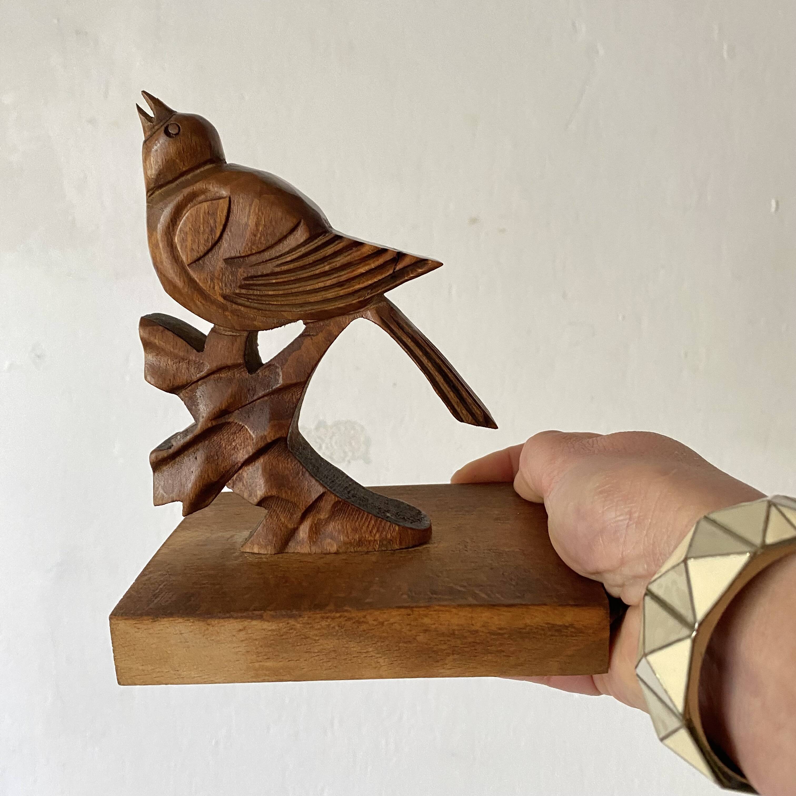Pair of art deco wooden bookends birds