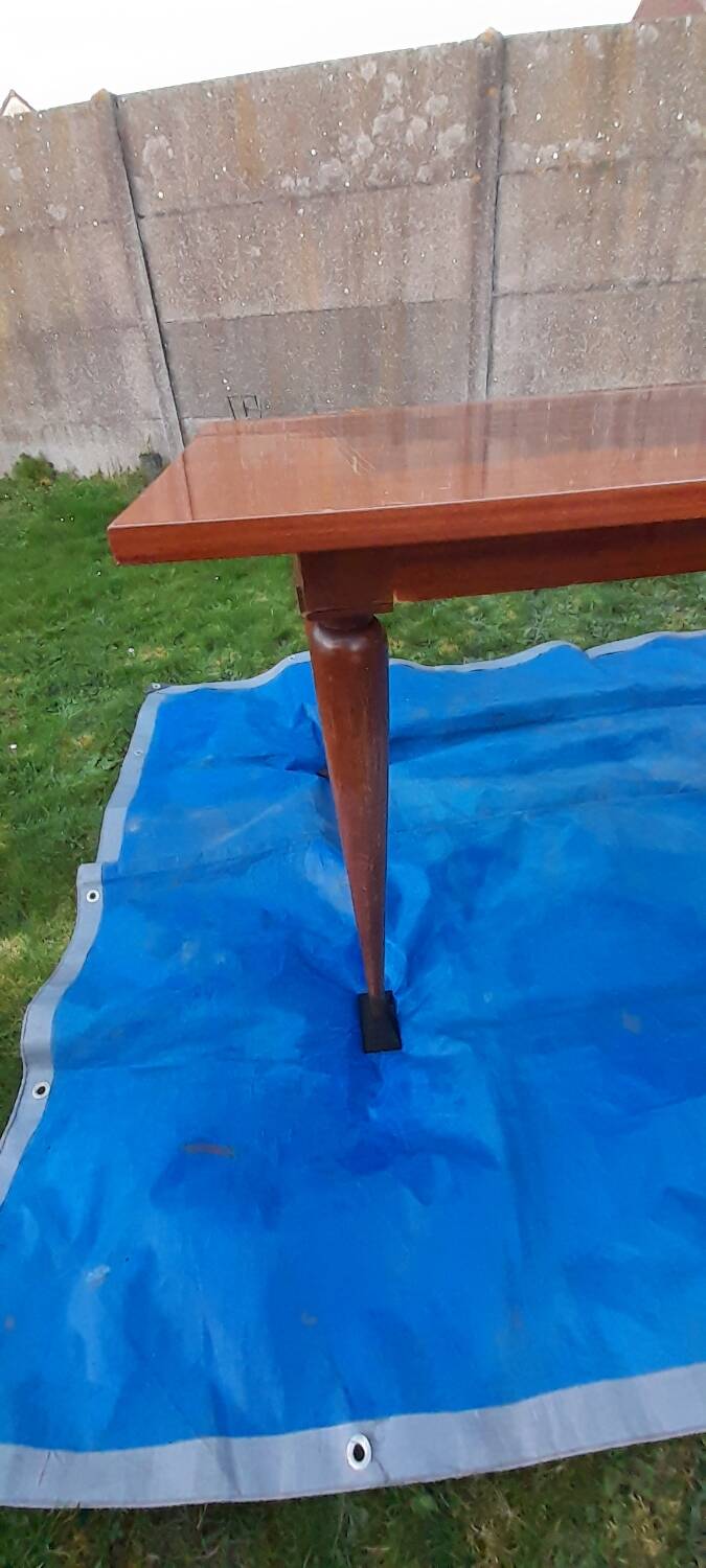 Dining table with 2 extensions, marquetry veneer.