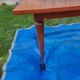 Dining table with 2 extensions, marquetry veneer.