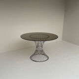 Table à manger ronde chromée space âge avec verre fumé