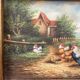 Oil on Panel Signed – Courtyard Scene with Roosters and Hens