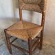 Brutalist vintage beech chair and mid-century straw