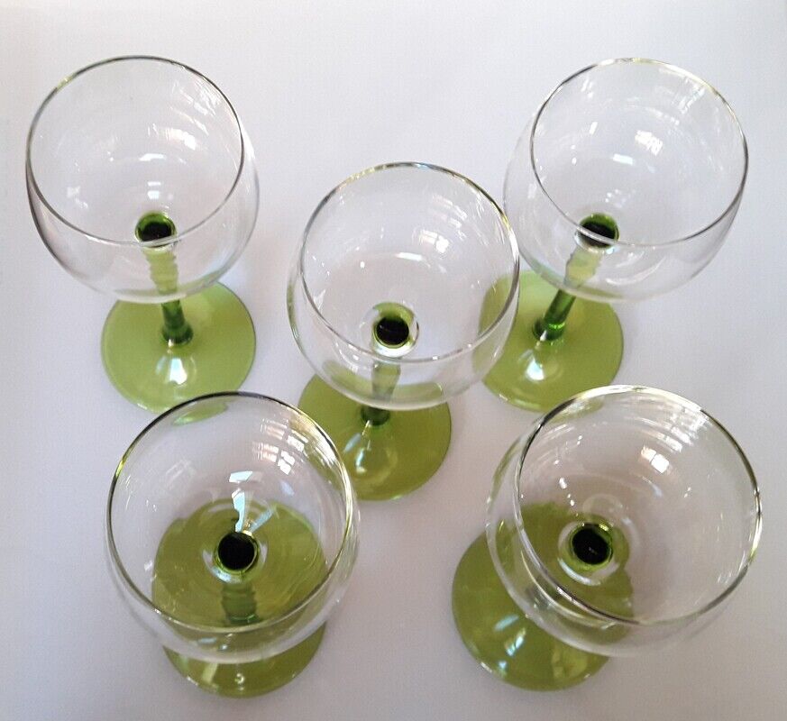 5 glasses with feet vintage white wine