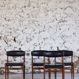 Set of 5 Scandinavian chairs in teak and faux leather, 1960.