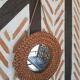 Vintage round mirror vegetable fibers 1960 46cm
