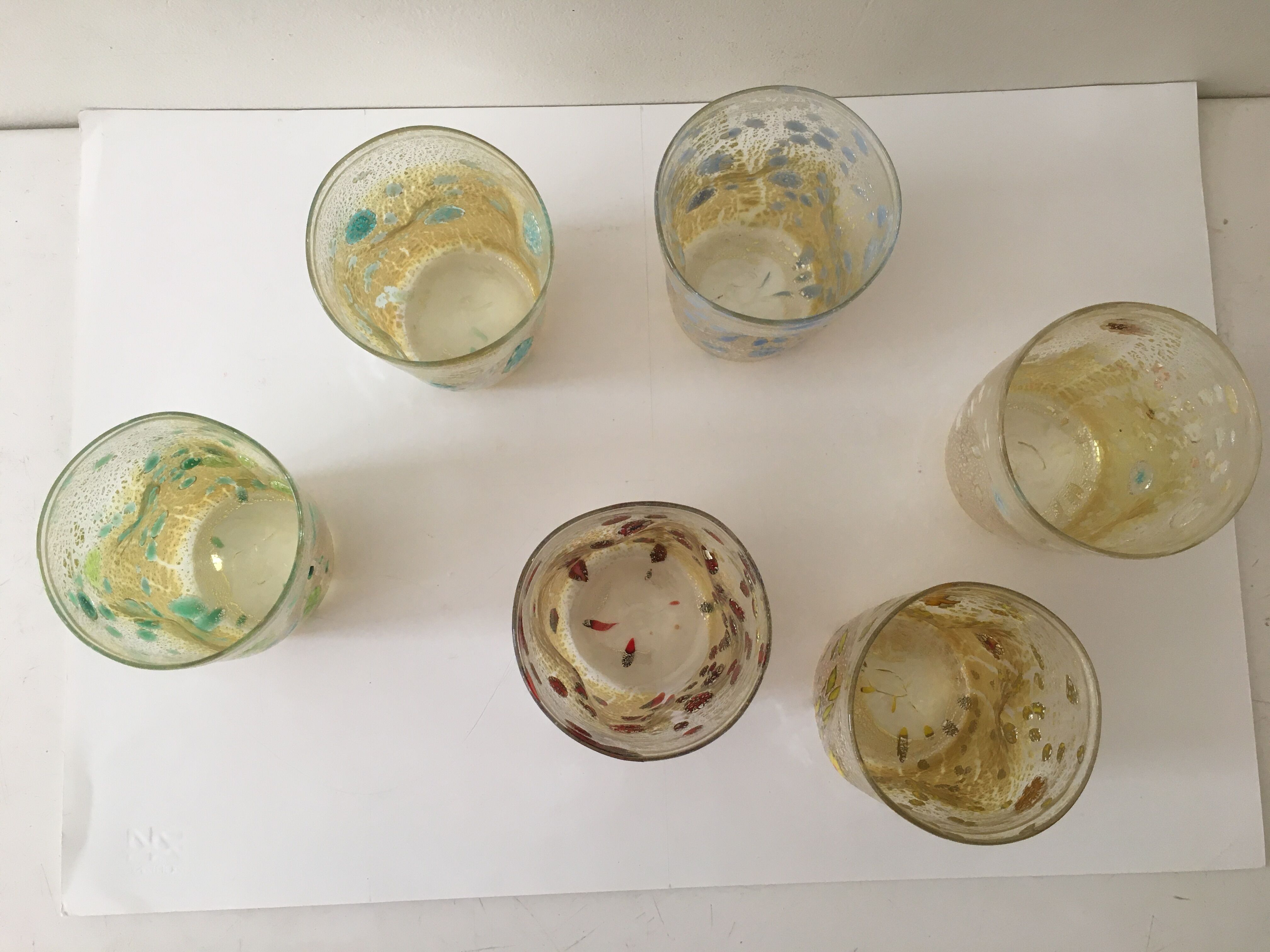 Set of 6 murano glasses acqua "goto" "murrisa" in murano glass unique piece