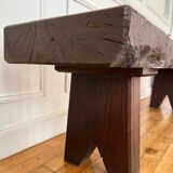 Brutalist Folk Art Bench Solid Oak