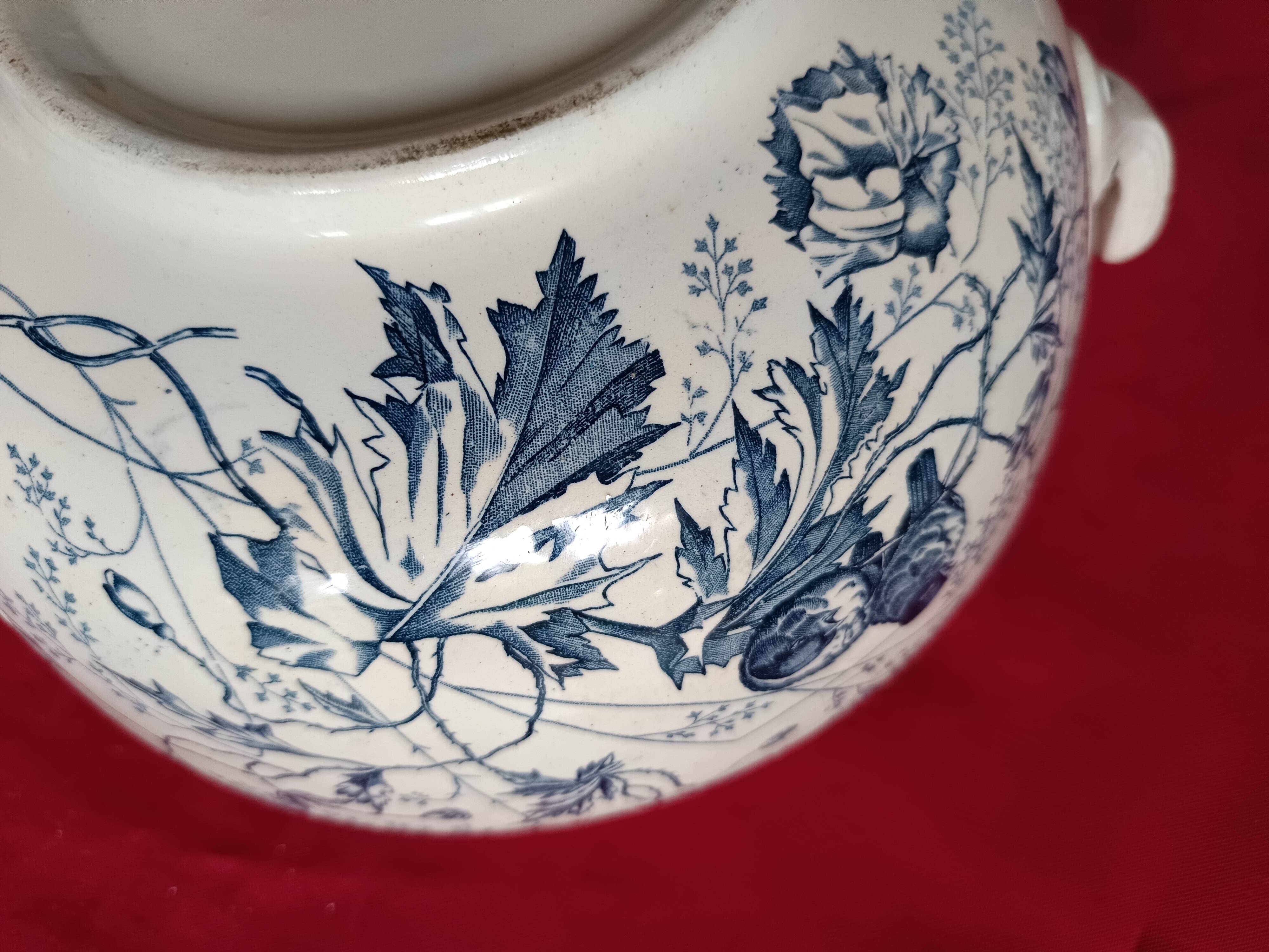 antique soup tureen Terre de Feu 1920/1930 with a decoration of birds and insects