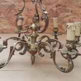 Ancien lustre 6 lumières bronze doré massif xixeme vintage