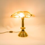 Lampe de table Dégué | Art Déco | Base en laiton lourd | millésime des années 1930