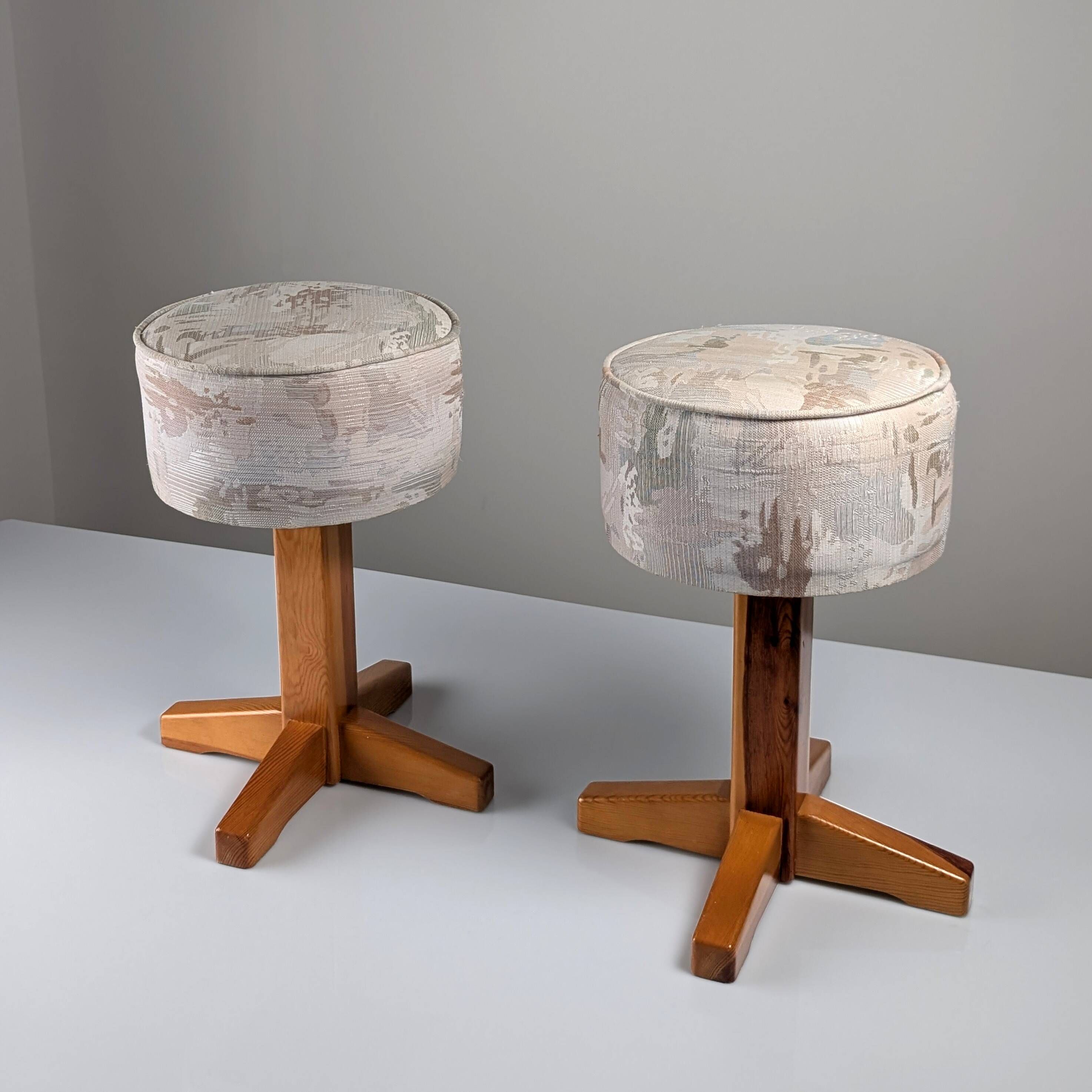 Pair of Scandinavian pine and fabric stools, 1980s