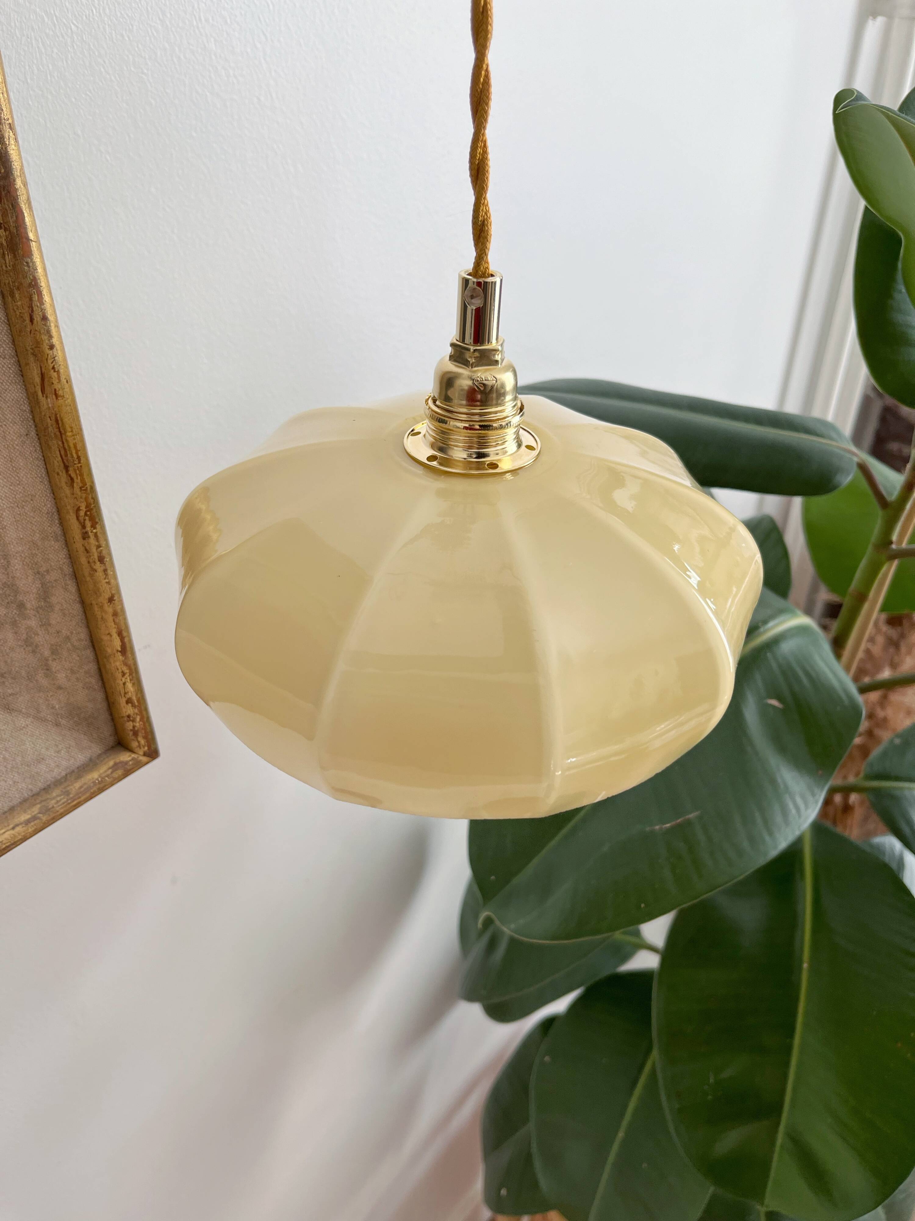 Medium size yellow opaline pendant light