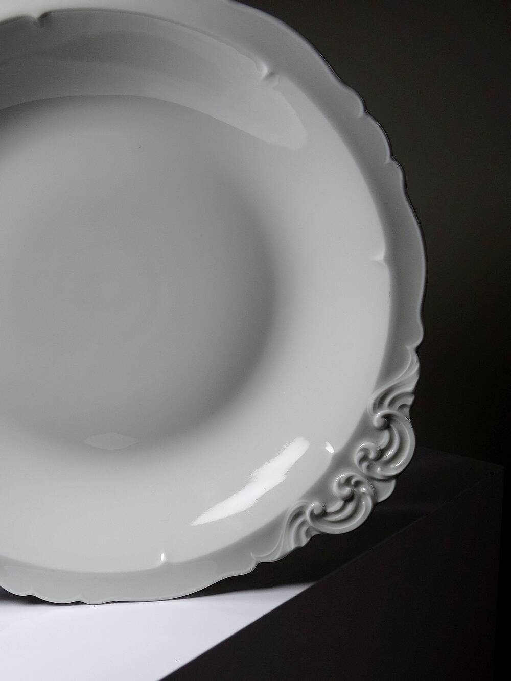 Large hollow serving dish, fine white Limoges porcelain, vintage/antique