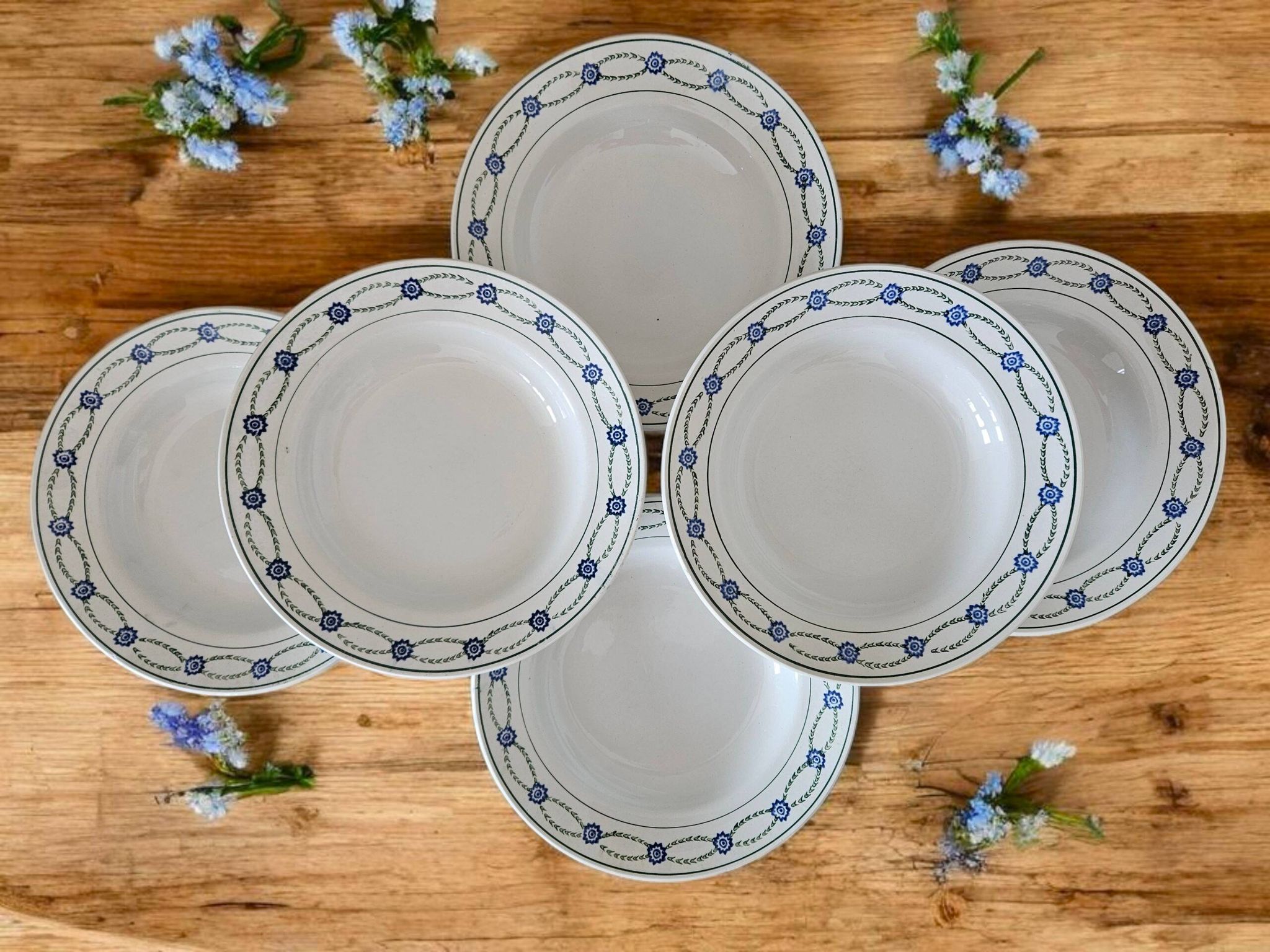 6 antique deep plates in earthenware from Saint-Amand (Nord)